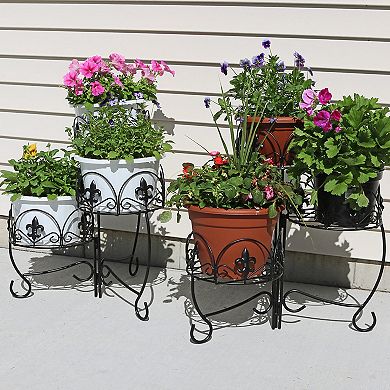 Sunnydaze Black Iron French Lily 3-tiered Plant Stand - 22 In - Set Of 2