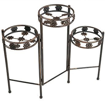 Sunnydaze Bronze Painted Metal 3 tier Staggered Folding Plant Stand - 29 in