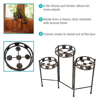 Sunnydaze Bronze Painted Metal 3-tier Staggered Folding Plant Stand - 29 In