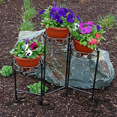 Sunnydaze Bronze Painted Metal 3-tier Staggered Folding Plant Stand - 29 In