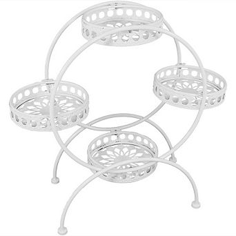Sunnydaze White 4 tier Ferris Wheel Indoor And Outdoor Plant Stand - 28 in