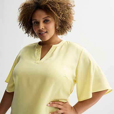 Butter Yellow Plunging V Neckline Elbow Sleeves Blouse with Side Closure