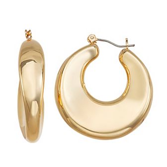 Nine West Gold Tone Puffy Hoop Earrings