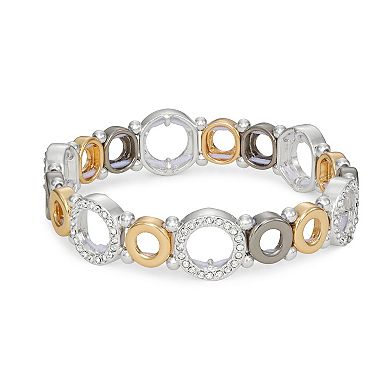 Nine West Tri Tone Circle Link Stretch Bracelet & Stud Earrings Set