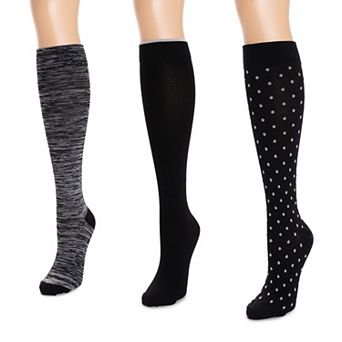 Women's Muk Luks 3-Pack Basic Print Compression Knee-High Socks