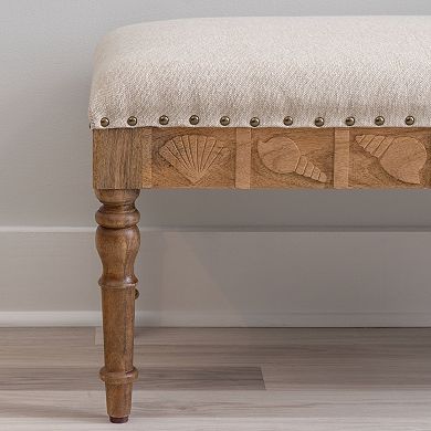 Linon Shelly Upholstered Wood Seashell Bench