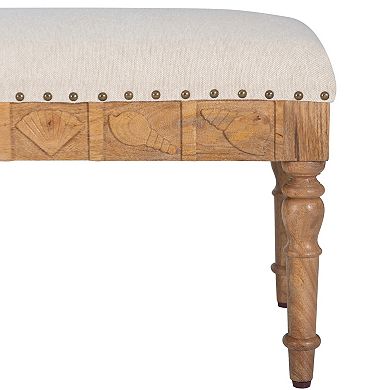 Linon Shelly Upholstered Wood Seashell Bench