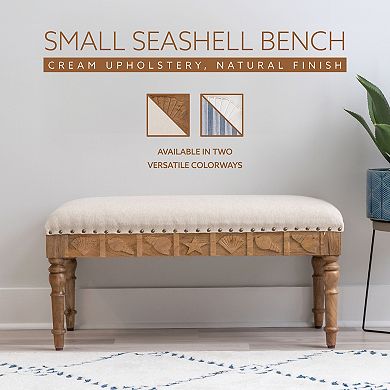 Linon Shelly Upholstered Wood Seashell Bench