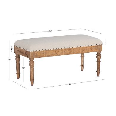 Linon Shelly Upholstered Wood Seashell Bench