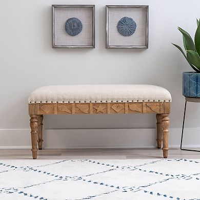 Linon Shelly Upholstered Wood Seashell Bench