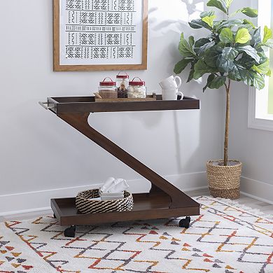 Linon Marlon Wood Rolling Bar Cart