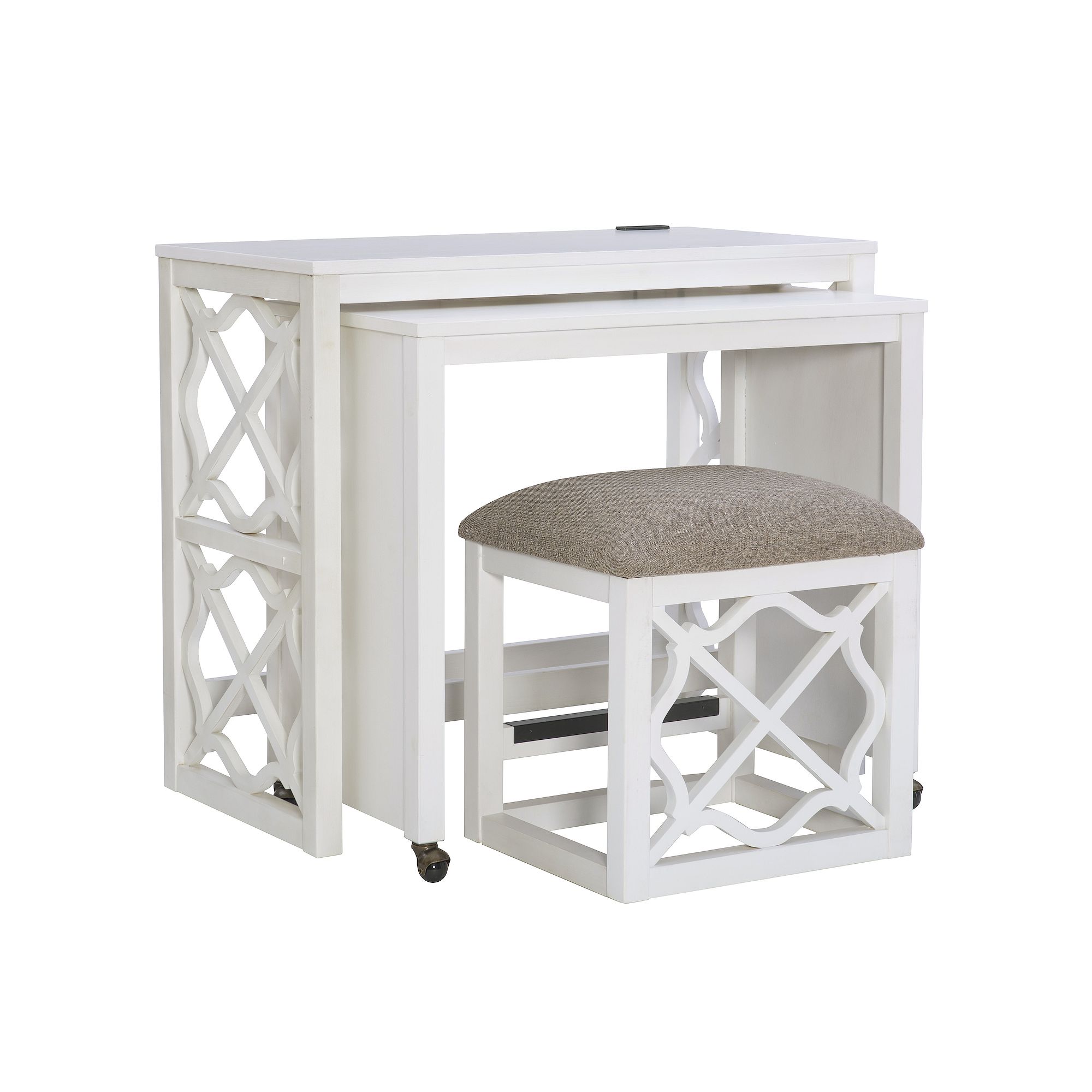 Linon Farris Nesting Roll Desk & Stool - 3-Piece Set, White
