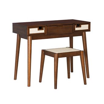 Linon Camila Cane 2 pc Vanity and Stool Set
