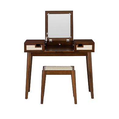 Linon Camila Cane 2-pc. Vanity and Stool Set