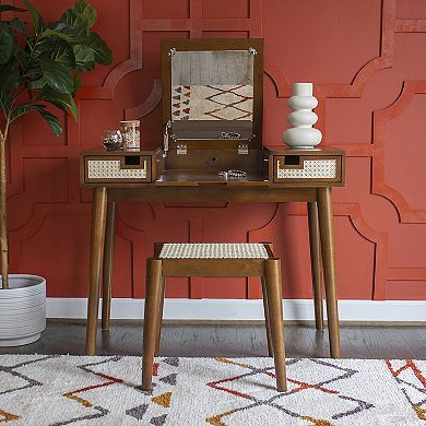 Linon Camila Cane 2-pc. Vanity and Stool Set