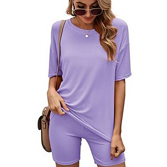 Women's Lightweight Matching Biker Short And T-shirt Set