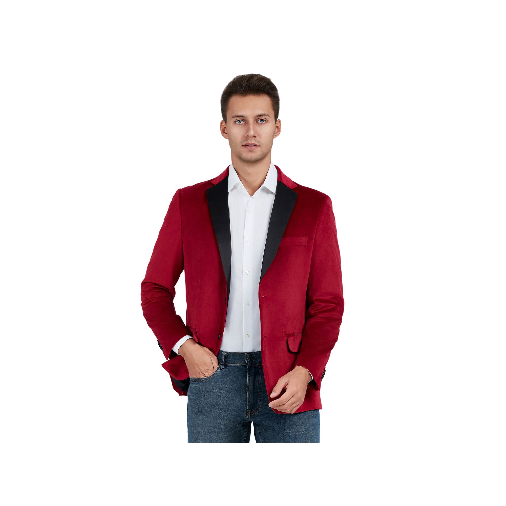 Mens Bespoke Slim Fit Velvet Sport Coat, Size: Small, Red Velvet