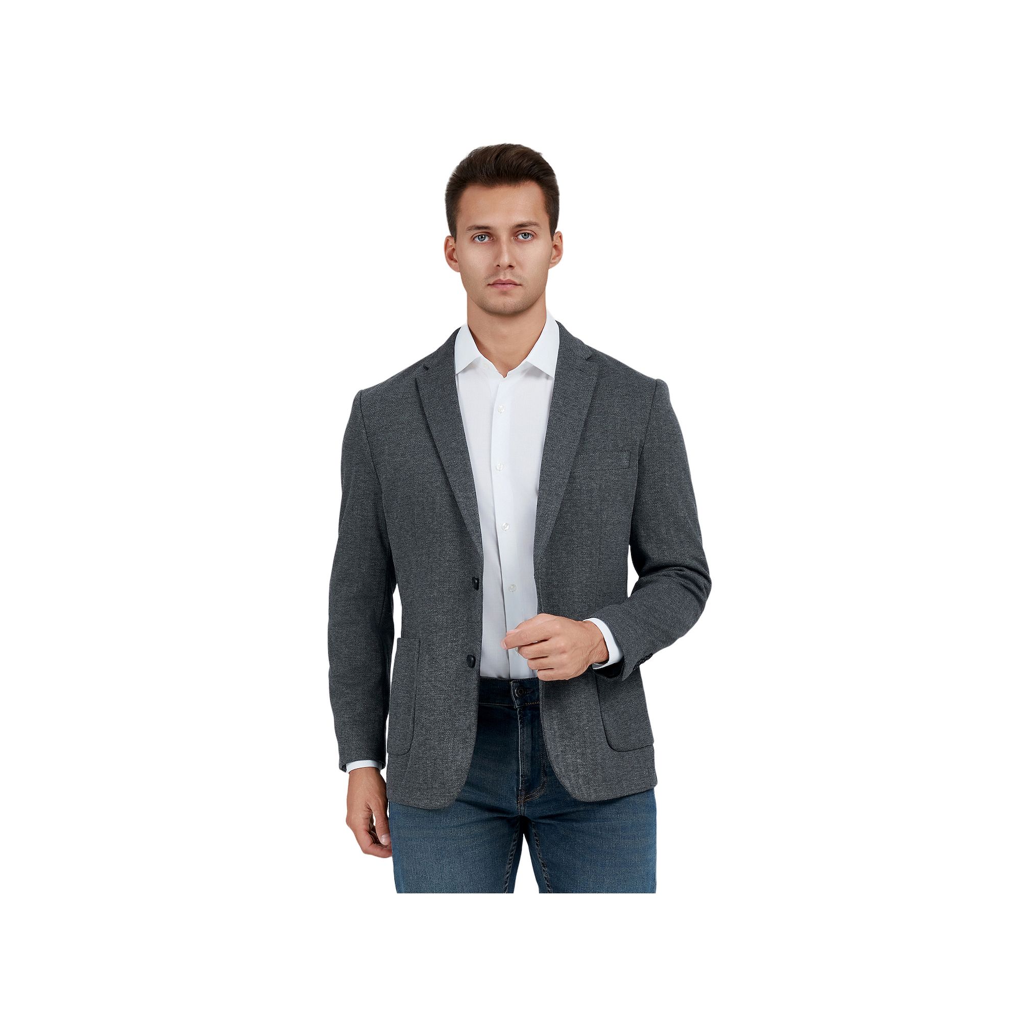Mens Bespoke Slim-Fit Stretch Sport Coat, Size: Small, Gray Herringbone