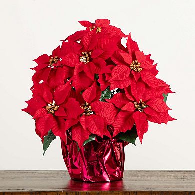 nearly natural 19-in. Artificial Lush Poinsettia Arrangement