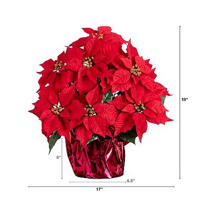 nearly natural 19-in. Artificial Lush Poinsettia Arrangement