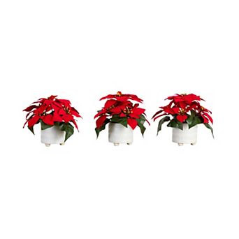 nearly natural 9 in Artificial Poinsettia Arrangements 3 pc Set