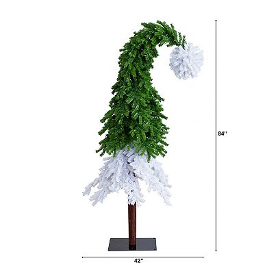 nearly natural 7-ft. Holiday Green & White Santa’s Hat Christmas Tree