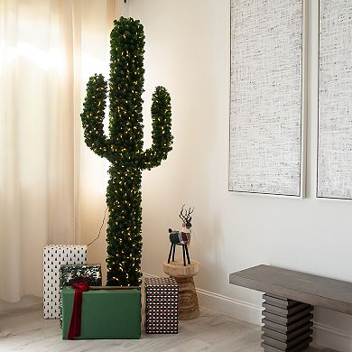 nearly natural 7-ft. Pre-Lit Artificial Cactus Christmas Tree