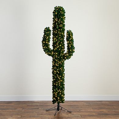 nearly natural 7-ft. Pre-Lit Artificial Cactus Christmas Tree