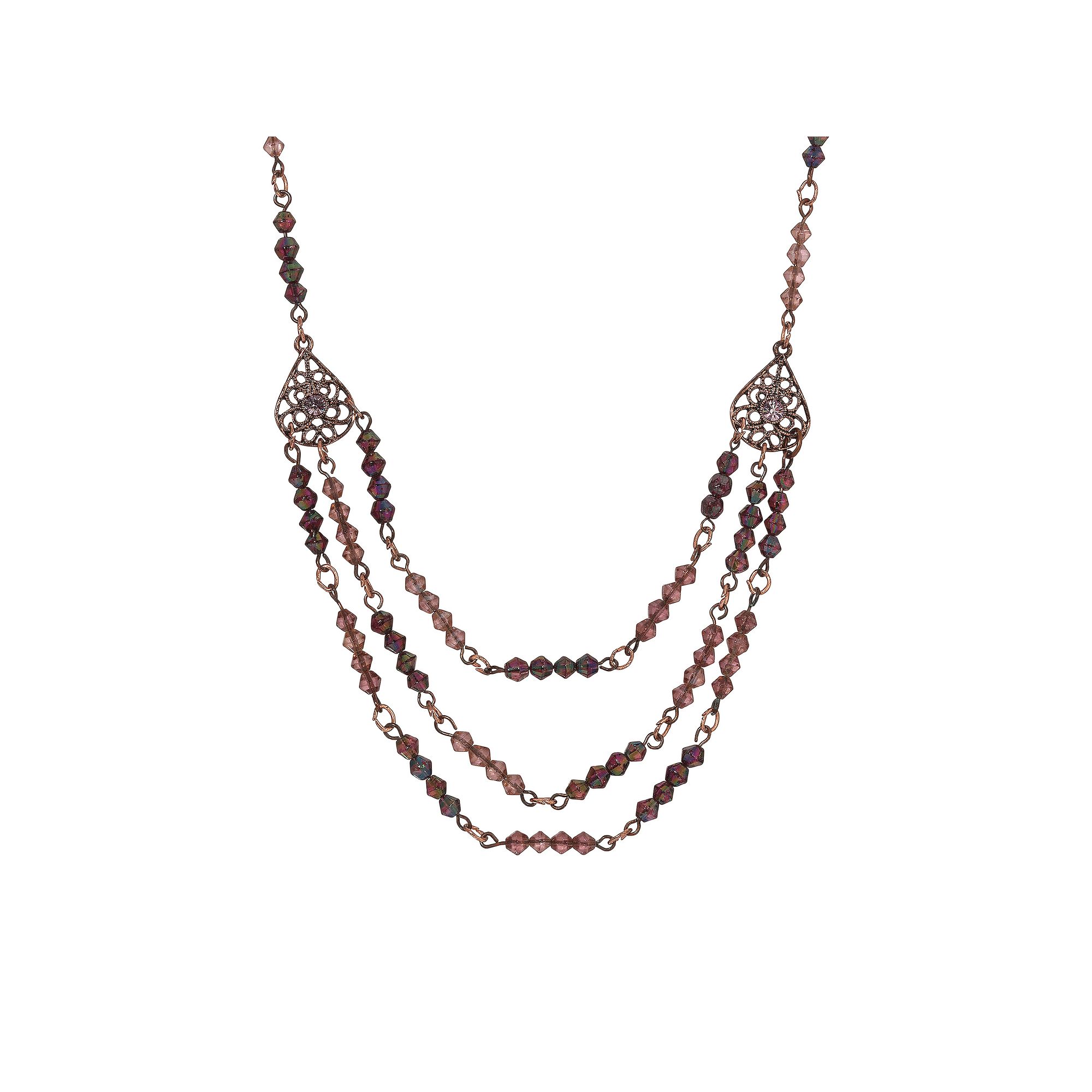 1928 Lantern Bead Multi-Row Necklace, Womens, Purple