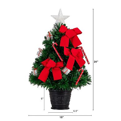 nearly natural 24-in. Pre-Lit Fiber Optic Classic Star Topped Artificial Christmas Tree