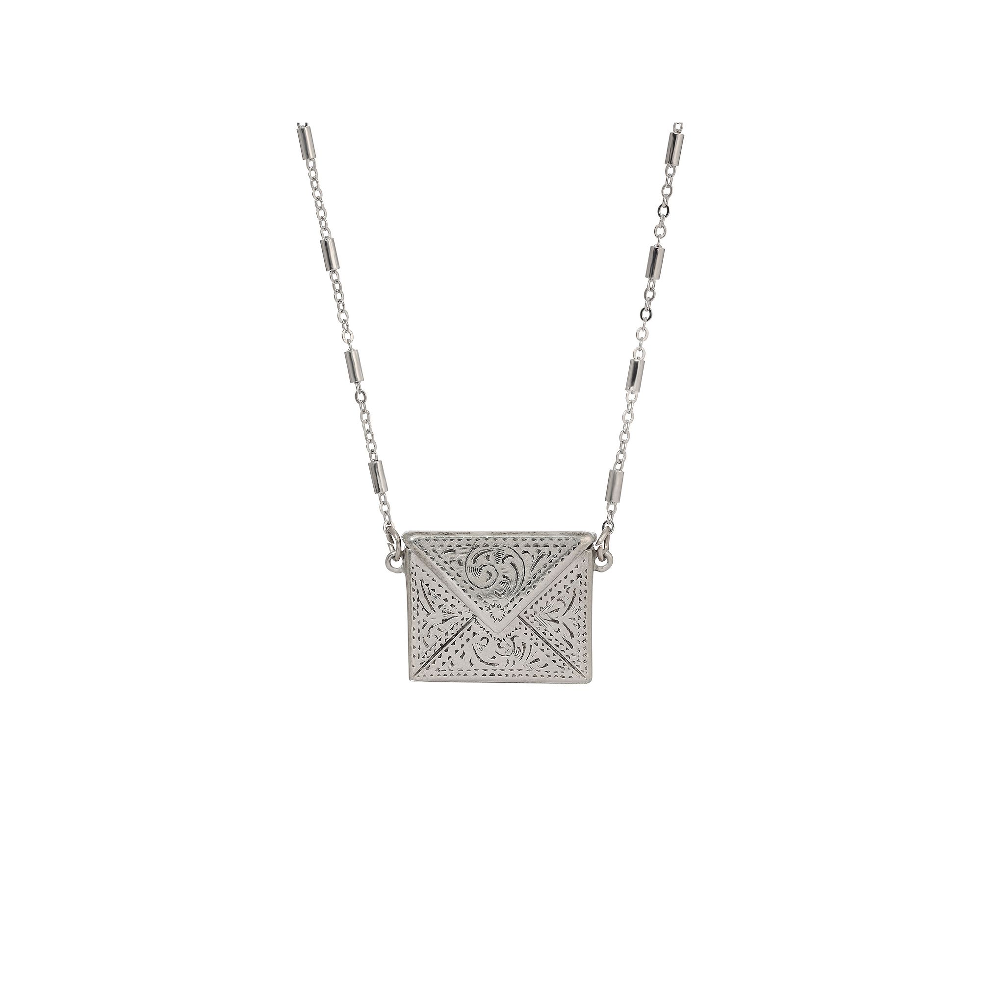 1928 Silver Tone Envelope Necklace, Womens, Gray