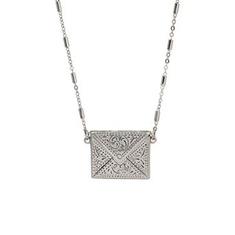 1928 Silver Tone Envelope Necklace