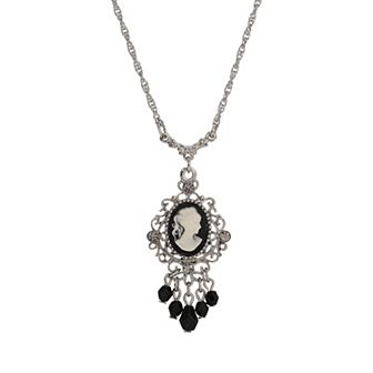 1928 Silver Tone Cameo Pendant Necklace