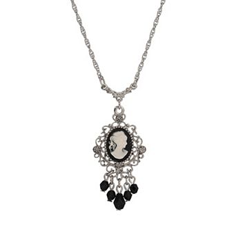 1928 Silver Tone Cameo Pendant Necklace