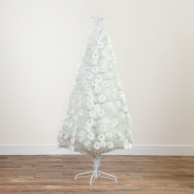 nearly natural 6-ft. Pre-Lit Fiber Optic Artificial White Christmas Tree with Star Tree Topper