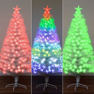 nearly natural 6-ft. Pre-Lit Fiber Optic Artificial White Christmas Tree with Star Tree Topper