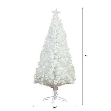 nearly natural 6-ft. Pre-Lit Fiber Optic Artificial White Christmas Tree with Star Tree Topper