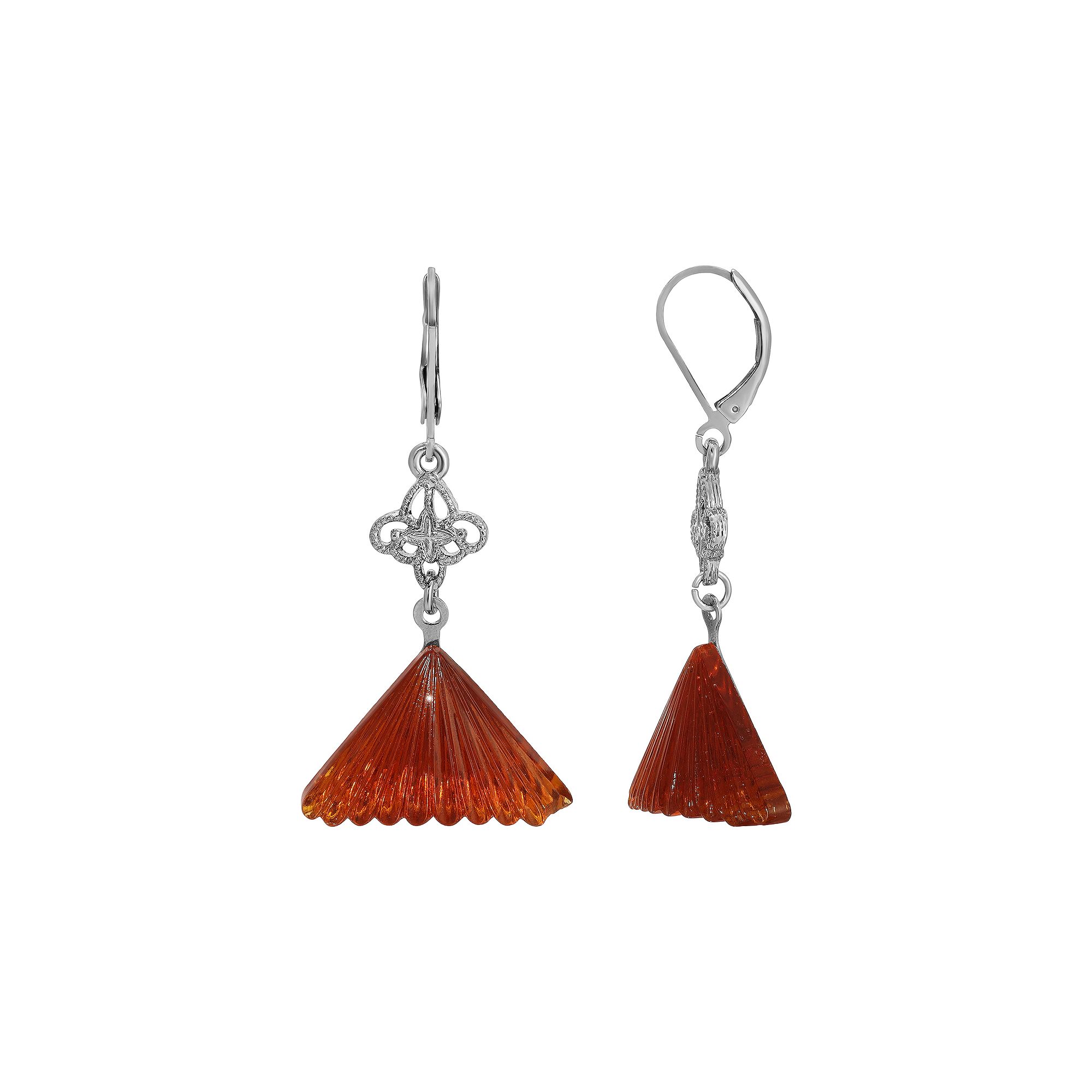 1928 Silver Tone Simulated Topaz Glass Fan Shaped Drop Earrings, Womens, O