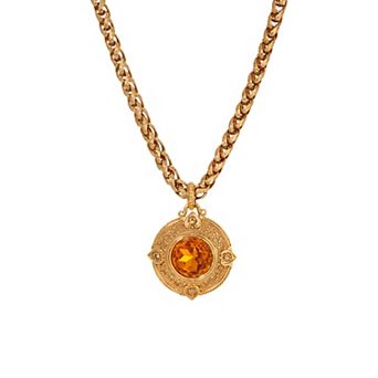 1928 Gold Tone Orange Crystal Pendant Necklace
