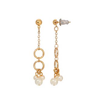 1928 Gold Tone Simulated Pearl Linear Drop Earrings