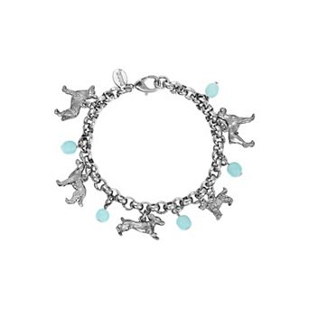 1928 Silver Tone Dog Charm Bracelet
