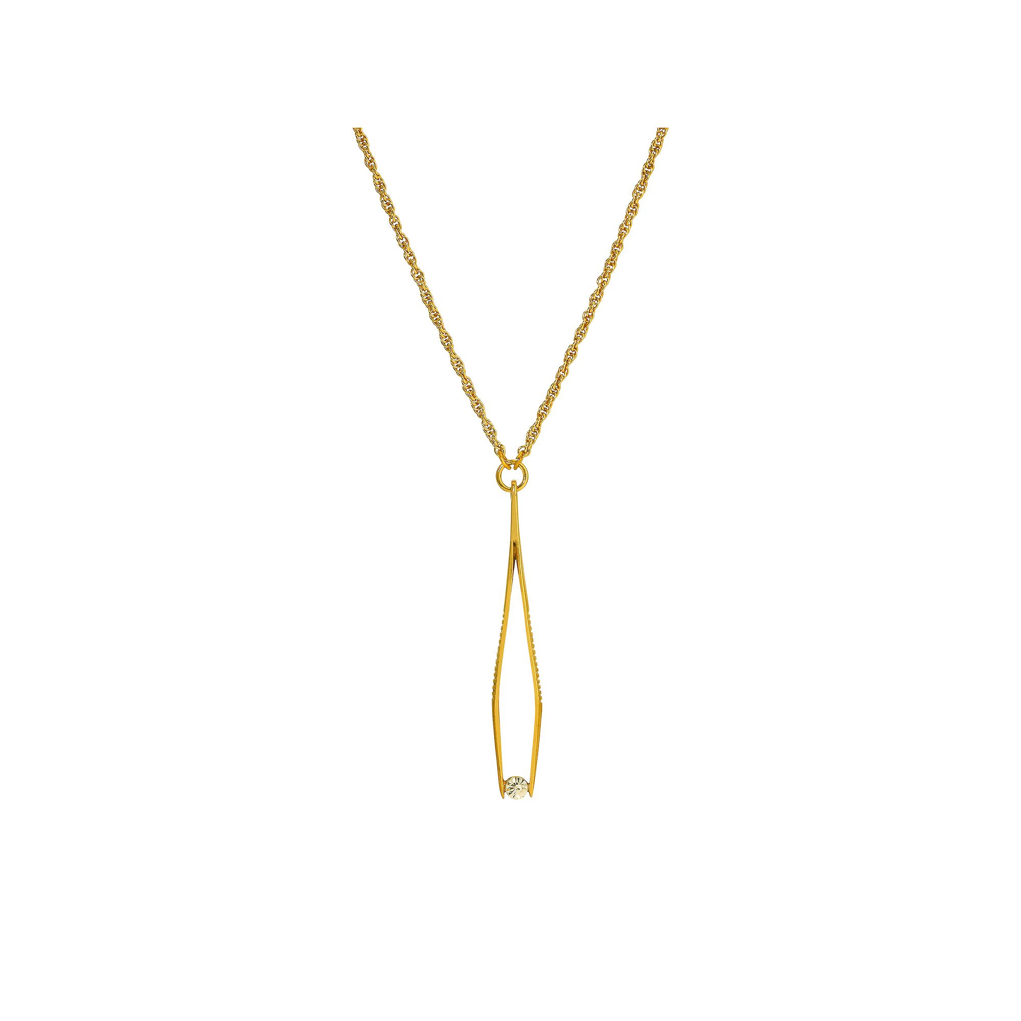 1928 Gold Tone Crystal Large Tweezers Pendant Necklace, Womens, Yellow