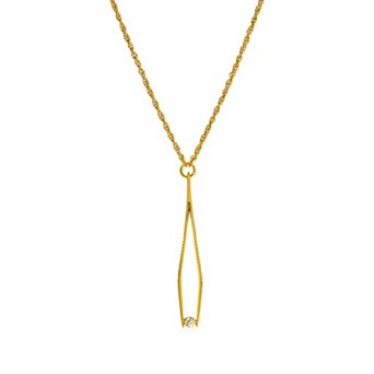 1928 Gold Tone Crystal Large Tweezers Pendant Necklace