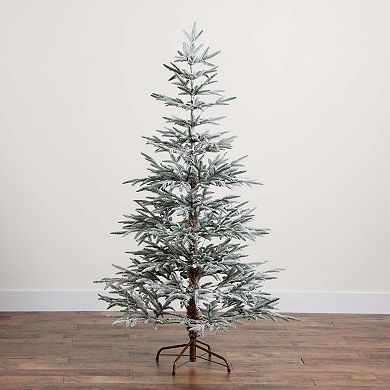 nearly natural 6-ft. Pre-Lit Artificial Flocked Woodland Fir Christmas Tree