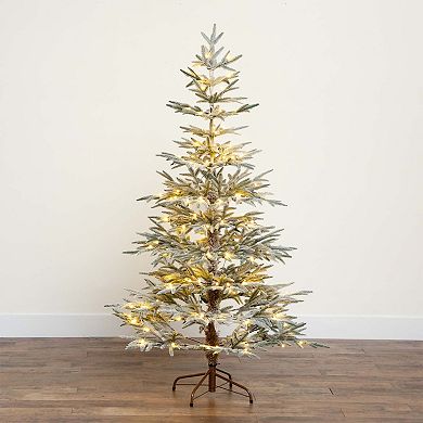 nearly natural 6-ft. Pre-Lit Artificial Flocked Woodland Fir Christmas Tree