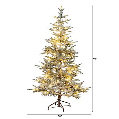 nearly natural 6-ft. Pre-Lit Artificial Flocked Woodland Fir Christmas Tree