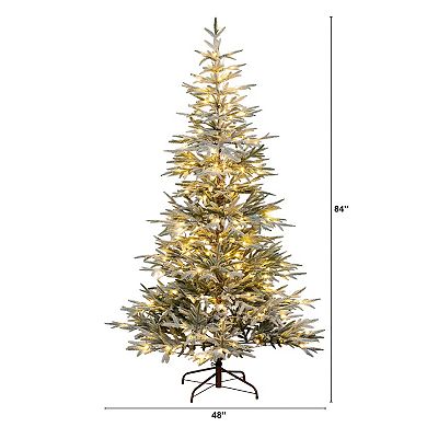 nearly natural 7-ft. Pre-Lit Artificial Flocked Woodland Fir Christmas Tree