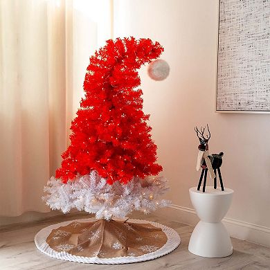 nearly natural 5-ft. Pre-Lit Artificial Holiday Red Santa’s Hat Christmas Tree