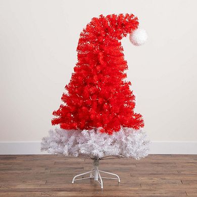 nearly natural 5-ft. Pre-Lit Artificial Holiday Red Santa’s Hat Christmas Tree