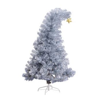 nearly natural 5-ft. Artificial Silver Tinsel Holiday Santa's Hat Christmas Tree with Star Topper